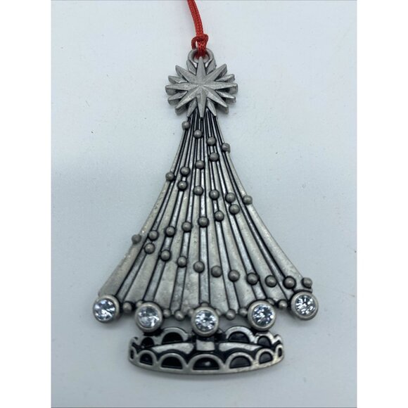 Avon 2020 Pewter Christmas Tree Ornament in Box w/ Red Pouch Crystal Rhinestones - Picture 4 of 8